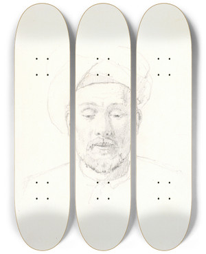 Triptych art skateboard deck of Martinus Rrbye Skgget Mandsportrt Set En Face Med Turban by Martinus Rorbye (1803-1848)