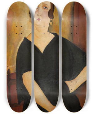 Triptych art skateboard deck of Amedeo Modigliani Madame Amde Woman With Cigarette by Amedeo Modigliani (1884-1920)