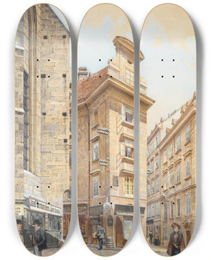Triptych art skateboard deck of Richard Moser Seitzergasse by Richard Moser (1874-1924)