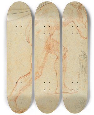 Triptych art skateboard deck of Baldassarre Franceschini A Male Nude In Profile Climbing A Staircase by Baldassarre Franceschini (1611-1689)