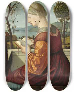 Triptych art skateboard deck of Vittore Carpaccio The Virgin Reading by Vittore Carpaccio (1465-1525)