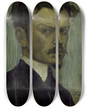 Triptych art skateboard deck of Olof Sagernelson Selfportrait by Olof Sager-Nelson (1868-1896)