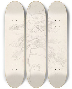 Triptych art skateboard deck of Adolph Tidemand Furu by Adolph Tidemand (1814-1876)