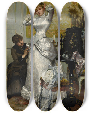 Triptych art skateboard deck of Rudolf Ernst Dressing The Bride by Rudolf Ernst (1854-1932)
