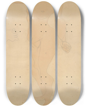 Triptych art skateboard deck of Auguste Rodin Standing Nude by Auguste Rodin (1840-1917)