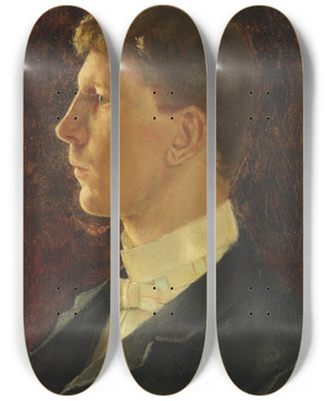 Triptych art skateboard deck of Bernhard Sterman Selfportrait_2 by Bernhard Osterman (1870-1938)
