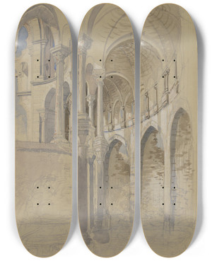 Triptych art skateboard deck of Carl Morgenstern Kloster Heisterbach Im Siebengebirge Ruine Des Chorabschlusses by Carl Morgenstern (1811-1893)