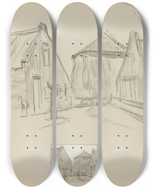 Triptych art skateboard deck of Jan Veth Dorpsstraat by Jan Veth (1864-1925)