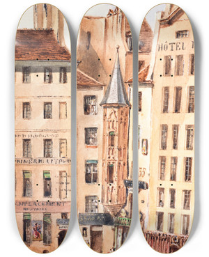 Triptych art skateboard deck of Augustesbastien Bnard Place De Lhtel De Ville by Auguste-Sbastien Bnard (1810-1873)
