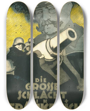 Triptych art skateboard deck of Hans Rudi Erdt Die Grosse Schlacht In Frankreich by Hans Rudi Erdt (1883-1918)