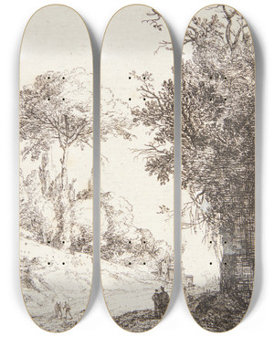 Triptych art skateboard deck of Bartholomeus Breenbergh Del Af Via Flaminia Nr Rom by Bartholomeus Breenbergh (1598-1657)