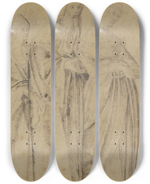 Triptych art skateboard deck of Hans Von Kulmbach Alter Mann Mit Frau Und Schleppentrger by Hans Von Kulmbach (1480-1522)
