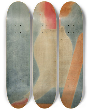 Triptych art skateboard deck of Oskar Schlemmer Sitzende Nach Links by Oskar Schlemmer (1888-1943)