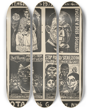 Triptych art skateboard deck of Rachael Romero Exhibit At Museum Of Temporary Art_1 by Rachael Romero (1953)