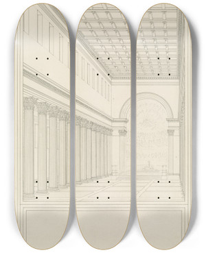 Triptych art skateboard deck of Karl Friedrich Schinkel The Nave And Apsewithout A Transeptof A Cathedral For Berlin by Karl Friedrich Schinkel (1781-1841)