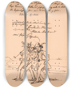 Triptych art skateboard deck of Wilhelm Marstrand Marstrand Constantin Hansen Og Raffenberg P Fodtur by Wilhelm Marstrand (1810-1873)