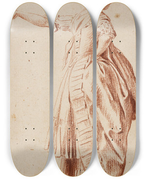 Triptych art skateboard deck of Daniel Nikolaus Chodowiecki Stehende Frau Mit Ausgestrecktem Arm by Daniel Nikolaus Chodowiecki (1726-1801)