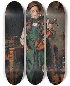 Triptych art skateboard deck of Hermann Kern The Instrument Makers Workshop by Hermann Kern (1838-1912)