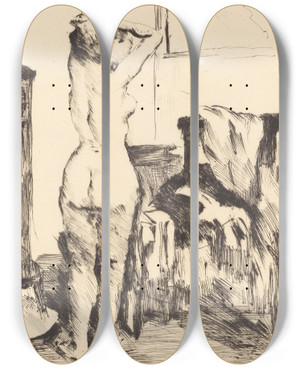 Triptych art skateboard deck of Lovis Corinth Study Of A Model Modellstudie by Lovis Corinth (1858-1925)