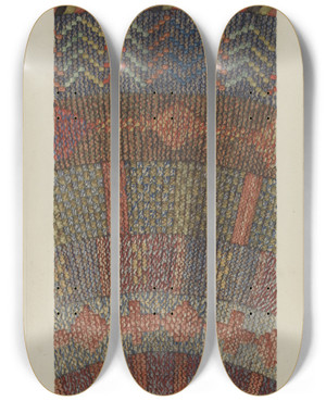 Triptych art skateboard deck of Ingrid Selmerlarsen Knitted Rug by Ingrid Selmer-Larsen