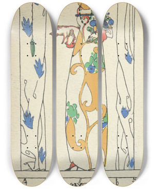 Triptych art skateboard deck of Arnold Nechansky Best Of Luck For The New Year Viel Glck Zum Neuen Jahre by Arnold Nechansky (1888-1939)
