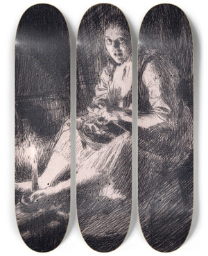 Triptych art skateboard deck of Anders Zorn Ida by Anders Zorn (1860-1920)