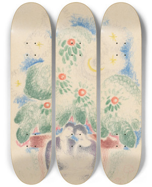 Triptych art skateboard deck of Mikul Galanda Lovers On A Bench_1 by Mikulas Galanda (1895-1938)