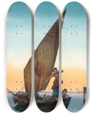 Triptych art skateboard deck of Pietro Gabrini The Grand Canal Venice by Pietro Gabrini (1856-1926)