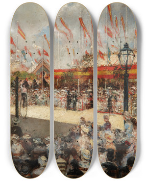 Triptych art skateboard deck of Jos Pinelo La Feria De Cdiz Fair In Cadiz by Jose Pinelo (1861-1922)