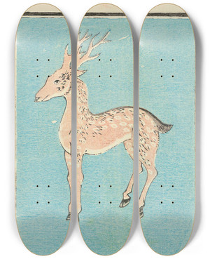 Triptych art skateboard deck of Jinta Hirayama Illustrated Catalogue Of Daylight Bomb Shells No 62 by Jinta Hirayama (19-)