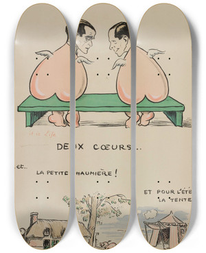 Triptych art skateboard deck of Georges Goursat Sem Mais Tout Sarrange by Georges Goursat (Sem) (1863-1934)