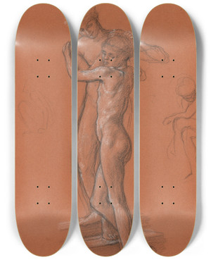 Triptych art skateboard deck of Edward John Poynter Study For Idle Fears by Edward John Poynter (1836-1919)