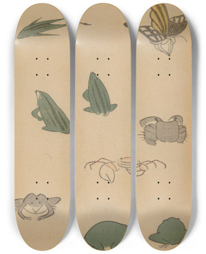 Triptych art skateboard deck of Masayoshi Kitao Choju Ryakugashiki Pl36 by Kitao Masayoshi (1764-1824)
