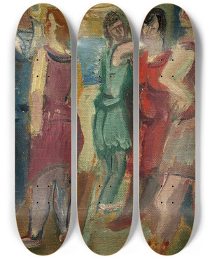 Triptych art skateboard deck of Henri Epstein Femmes Et Marins Sur Le Port by Henri Epstein (1891-1944)