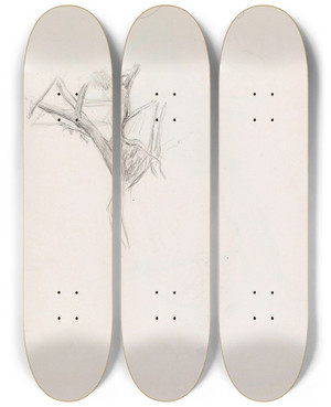 Triptych art skateboard deck of Signe Scheel Trestudie_2 by Signe Scheel (1860-1942)