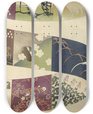 Triptych art skateboard deck of Ogino Issui Y Sketchbook Y Manga Pl09 by Ogino Issui (1900-1910)