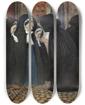 Triptych art skateboard deck of Olof Sagernelson Bruges by Olof Sager-Nelson (1868-1896)