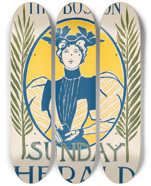 Triptych art skateboard deck of Will Bradley The Boston Sunday Herald by Will Bradley (1868-1962)