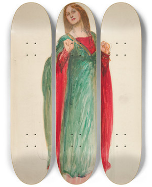 Triptych art skateboard deck of Edwin Austin Abbey Medieval Lady Sketch For An Unidentified Shakespeareplay by Edwin Austin Abbey (1852-1911)