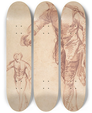 Triptych art skateboard deck of Franois Lemoyne Study Of A Valet Pouring Wine by Francois Lemoyne (1688-1737)