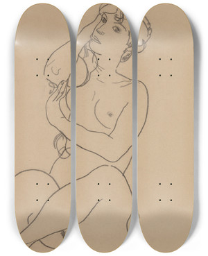 Triptych art skateboard deck of Egon Schiele Nude by Egon Schiele (1890-1918)