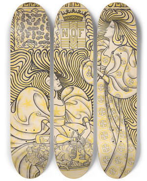 Triptych art skateboard deck of Jan Toorop Delft Saladoil by Jan Toorop (1858-1928)