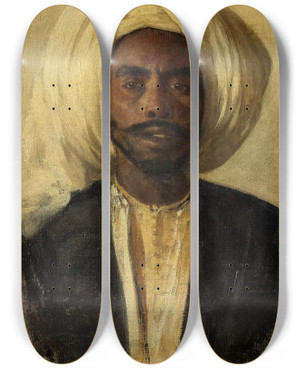 Triptych art skateboard deck of Leopold Carl Mller Brustbild Eines Arabers by Leopold Carl Muller (1834-1892)