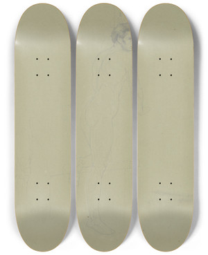 Triptych art skateboard deck of Eugen Eduard Schffer Mnnlicher Akt Mit Angewinkeltem Linken Bein Nach Rechts by Eugen Eduard Schaffer (1802-1871)