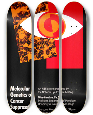 Triptych art skateboard deck of National Institutes Of Health Molecular Genetics Of Cancer Suppression by National Institutes Of Health (1887)