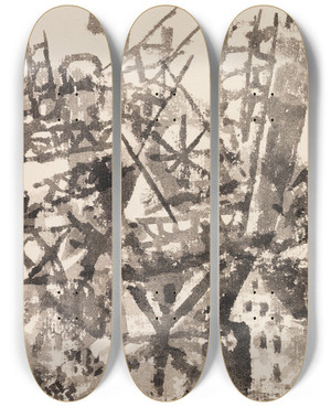 Triptych art skateboard deck of Paul Klee Der Krieg Schreitet Ber Eine Ortschaft by Paul Klee (1879-1940)