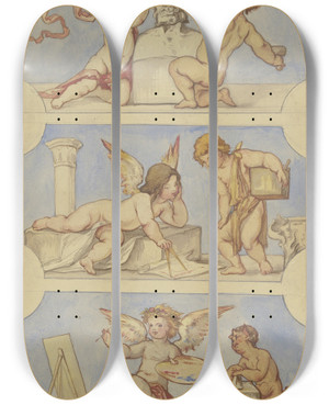 Triptych art skateboard deck of Victor Mller Von Putten Verkrperte Allegorien Der Bildhauerei Der Architektur Und Der Malerei by Victor Muller (1829-1871)