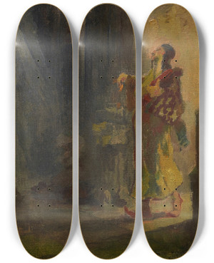 Triptych art skateboard deck of Carl Spitzweg Strae In Kairo Trk Findet Eine Rose by Carl Spitzweg (1808-1880)