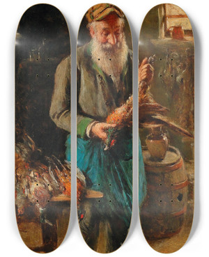 Triptych art skateboard deck of Hermann Kern Pheasant Hunter by Hermann Kern (1838-1912)