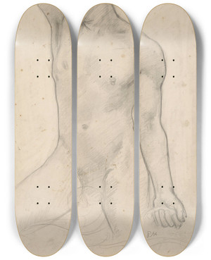 Triptych art skateboard deck of Richard Nicolas Roland Holst Staand Mannelijk Naakt In De Golven by Richard Nicolaus Roland Holst (1868-1938)
